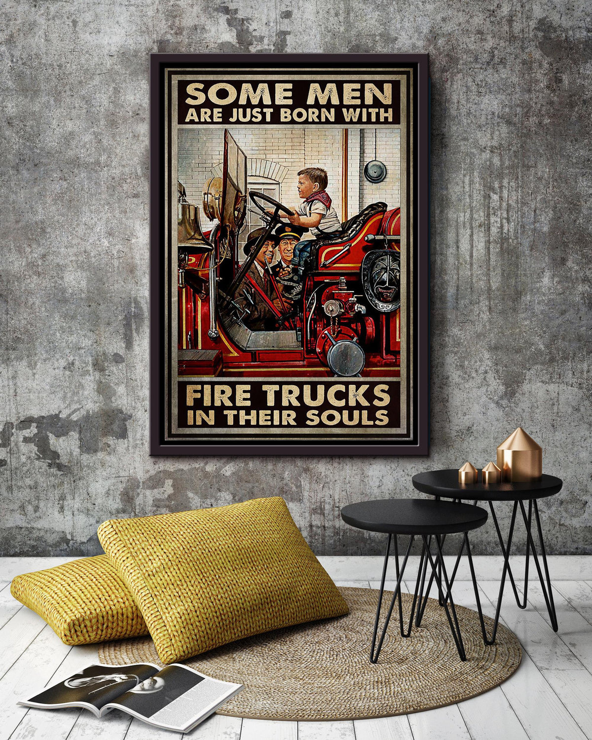Some Men Are Just Born With Fire Truck In Their Souls Poster For Boy's Room Decor Son's Birthday Gift Framed Canvas