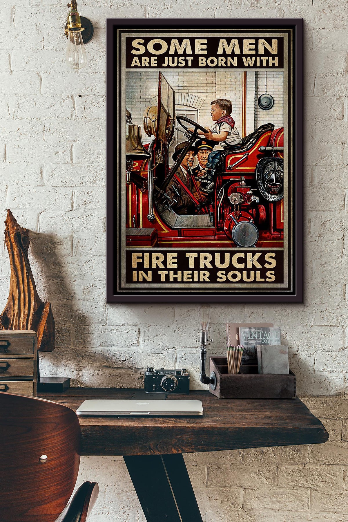 Some Men Are Just Born With Fire Truck In Their Souls Poster For Boy's Room Decor Son's Birthday Gift Framed Canvas