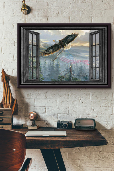 Window Flying Eagle In Fall Forest Poster n Framed Matte Canvas