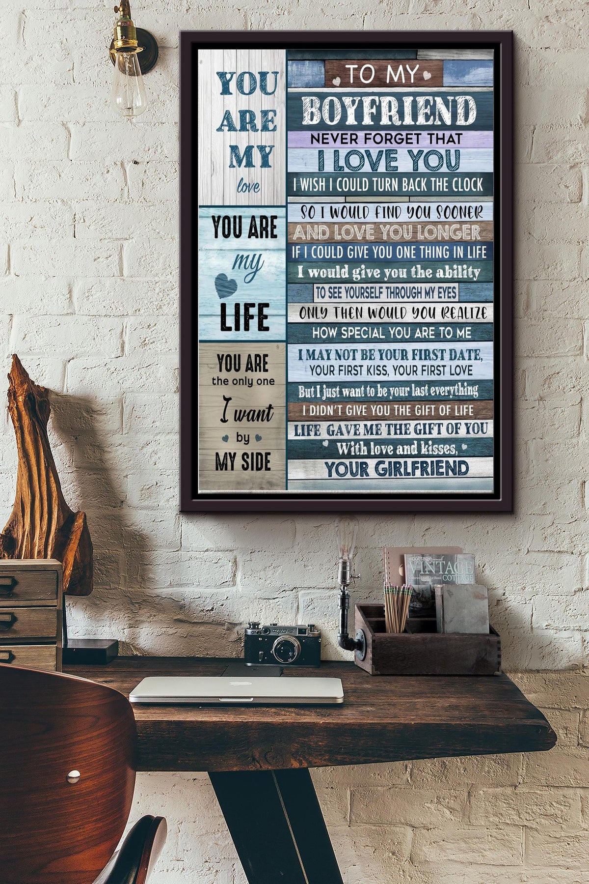 To My Boyfriend Never Forget I Love You I Wish I Could Turn Back Clock I Would Find You Sooner Love You Longer Girlfriend Poster Framed Matte Canvas