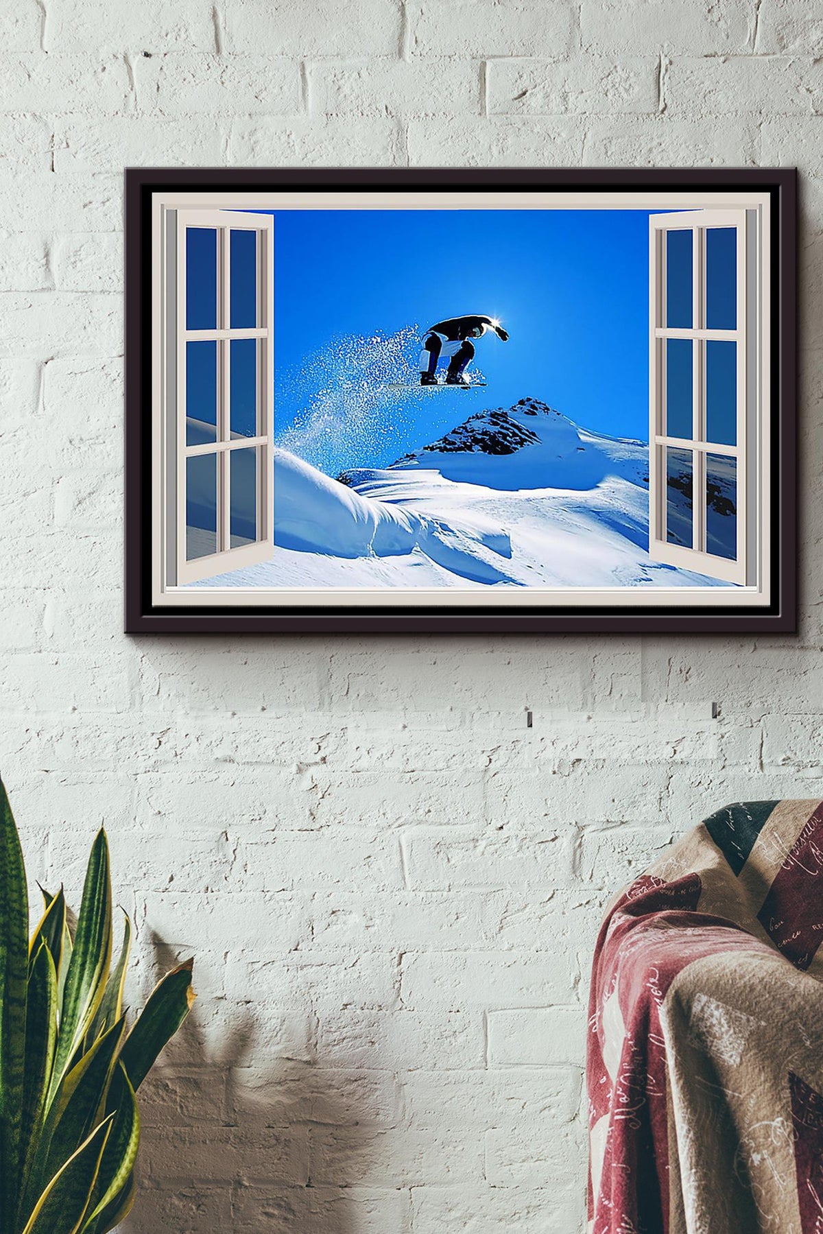 Window View Skiing Mountain Morning Poster n Framed Matte Canvas
