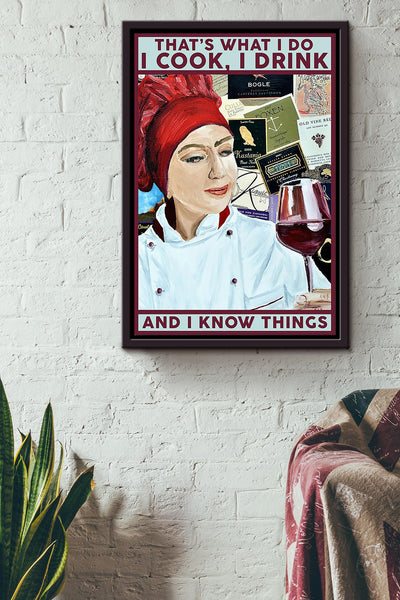 That's What I Do Cook Drink And Know Things Cooking Wall Art Gift For Chef Kitchen Decor 02 Framed Canvas Framed Prints, Canvas