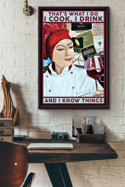 That's What I Do Cook Drink And Know Things Cooking Wall Art Gift For Chef Kitchen Decor 02 Framed Canvas Framed Prints, Canvas