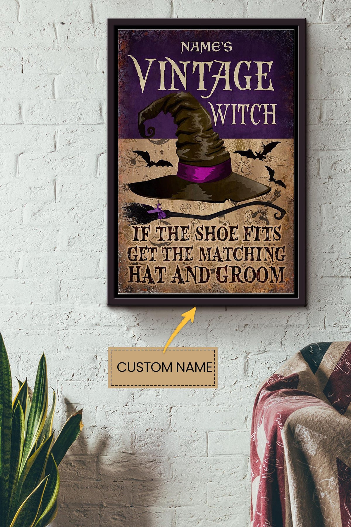 Vintage Witch Personalized Poster - Witch Wall Art - Gift For Halloween Decor Kid Witch Fan Framed Matte Canvas Framed Prints, Canvas