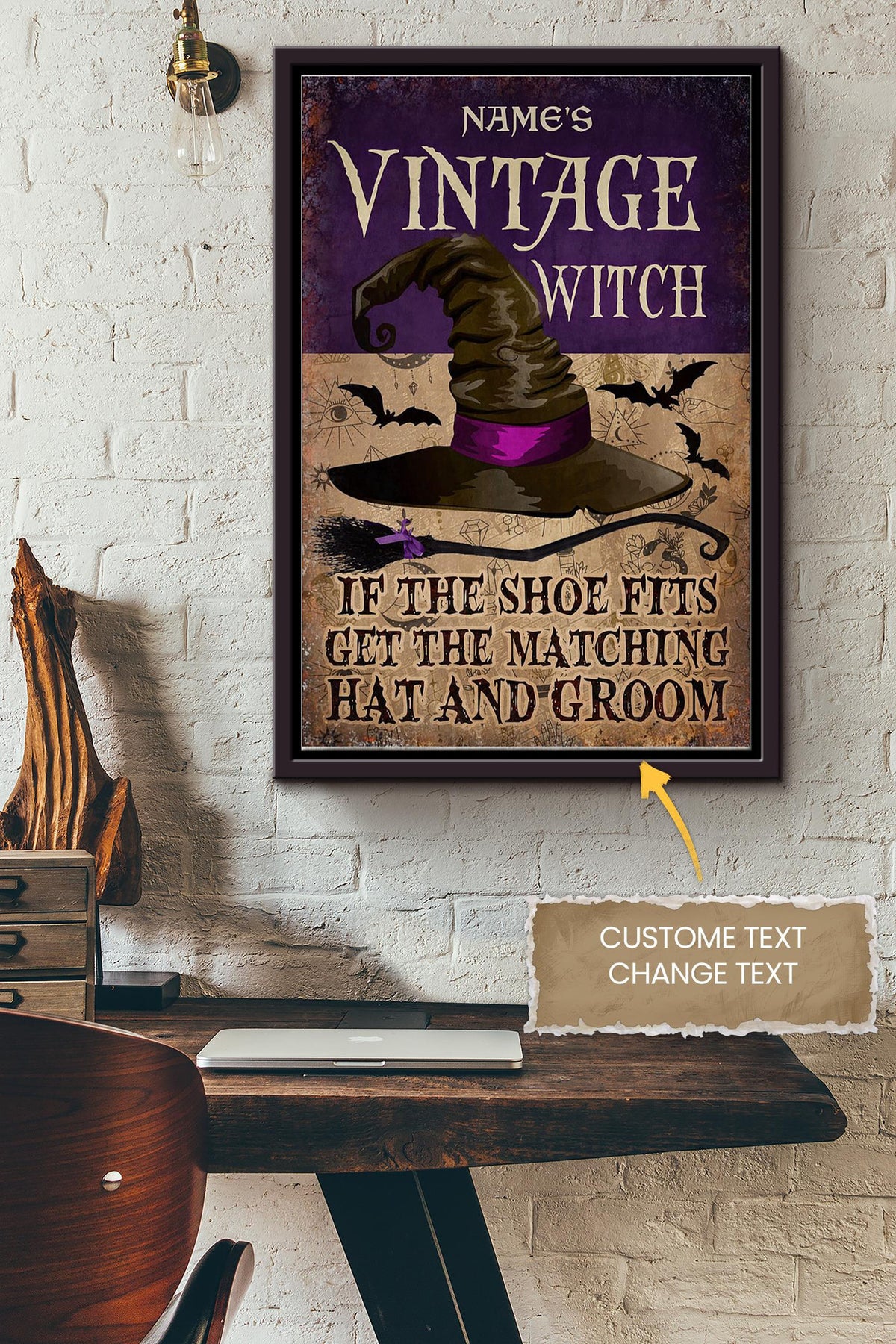 Vintage Witch Personalized Poster - Witch Wall Art - Gift For Halloween Decor Kid Witch Fan Framed Matte Canvas Framed Prints, Canvas