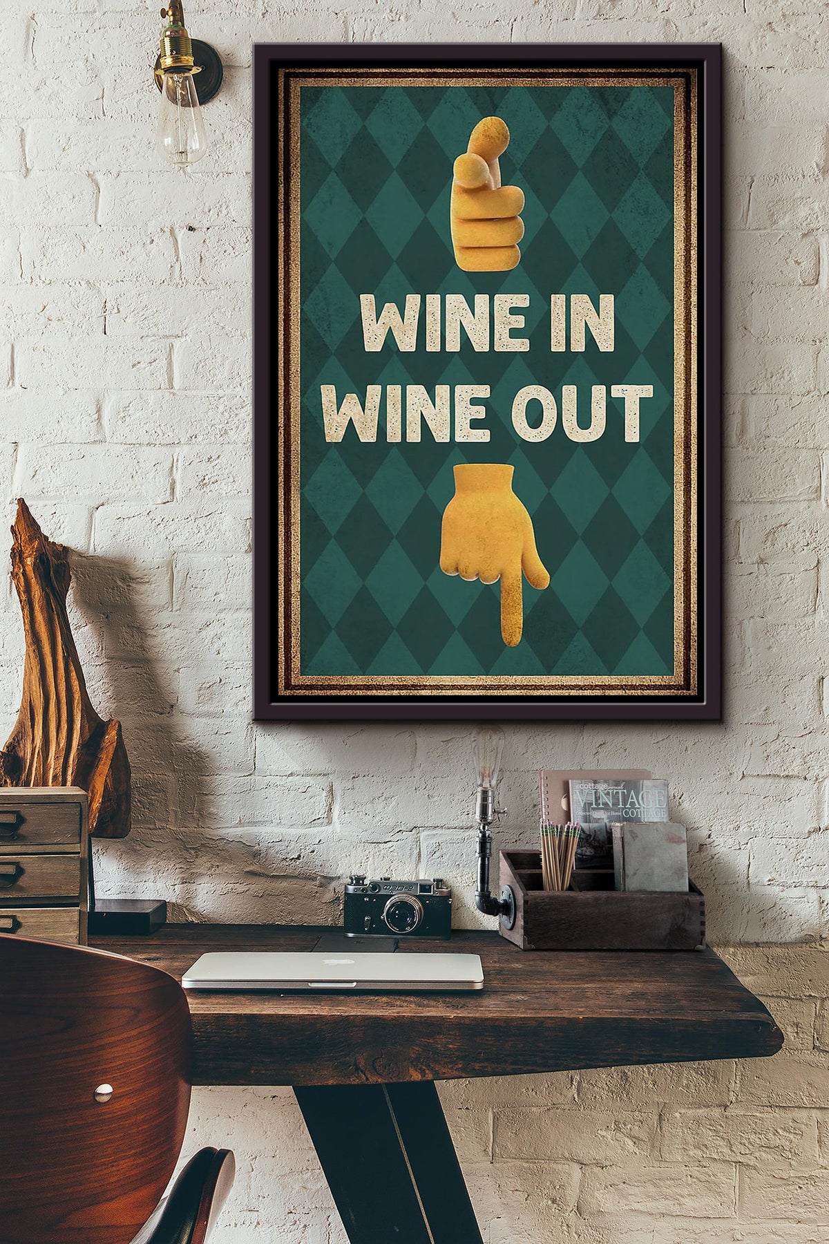 Wine In Wine Out Poster For Bar Pub Decor Wine Lover Framed Canvas