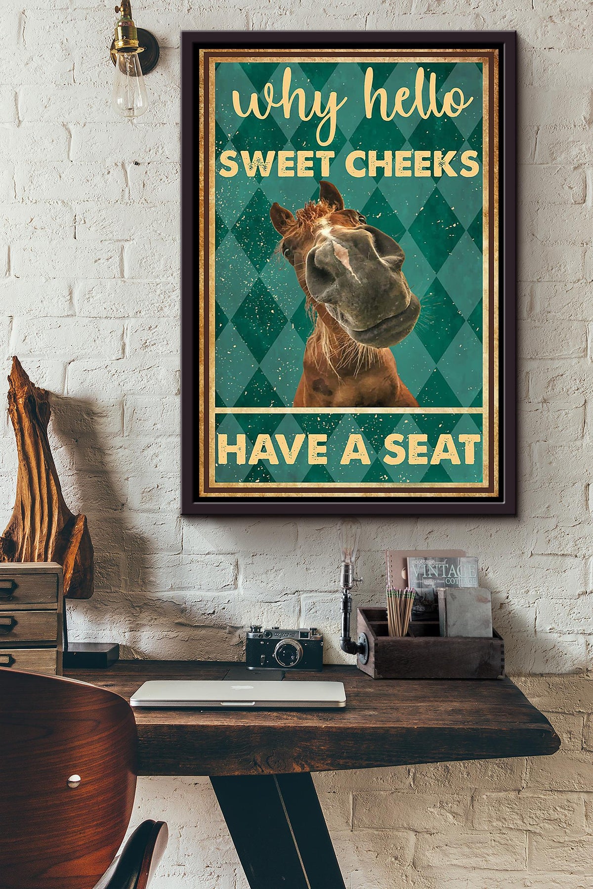 Why Hello Sweet Cheeks Have A Seat Poster Bathroom Decor Wall Art For Cowboy Cowgirl Horse Rider Framed Canvas Framed Prints, Canvas