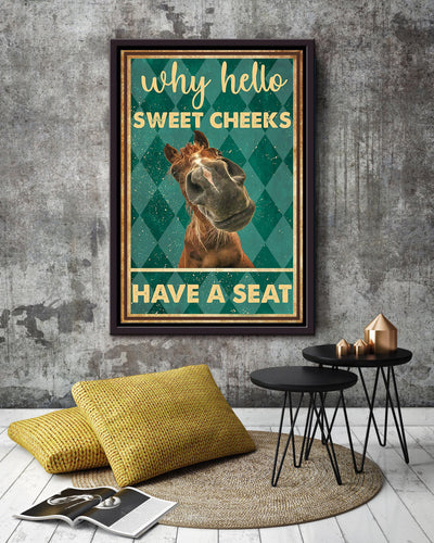 Why Hello Sweet Cheeks Have A Seat Poster Bathroom Decor Wall Art For Cowboy Cowgirl Horse Rider Framed Canvas Framed Prints, Canvas