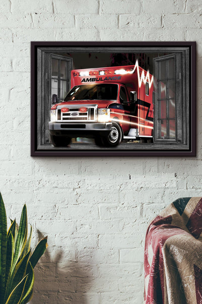 Window Ambulance Car Emergency On The Way Poster n Framed Matte Canvas