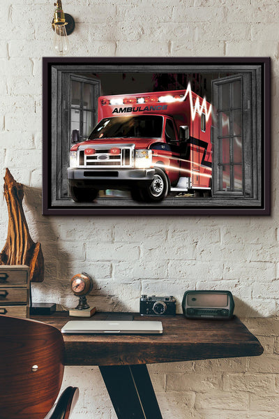 Window Ambulance Car Emergency On The Way Poster n Framed Matte Canvas