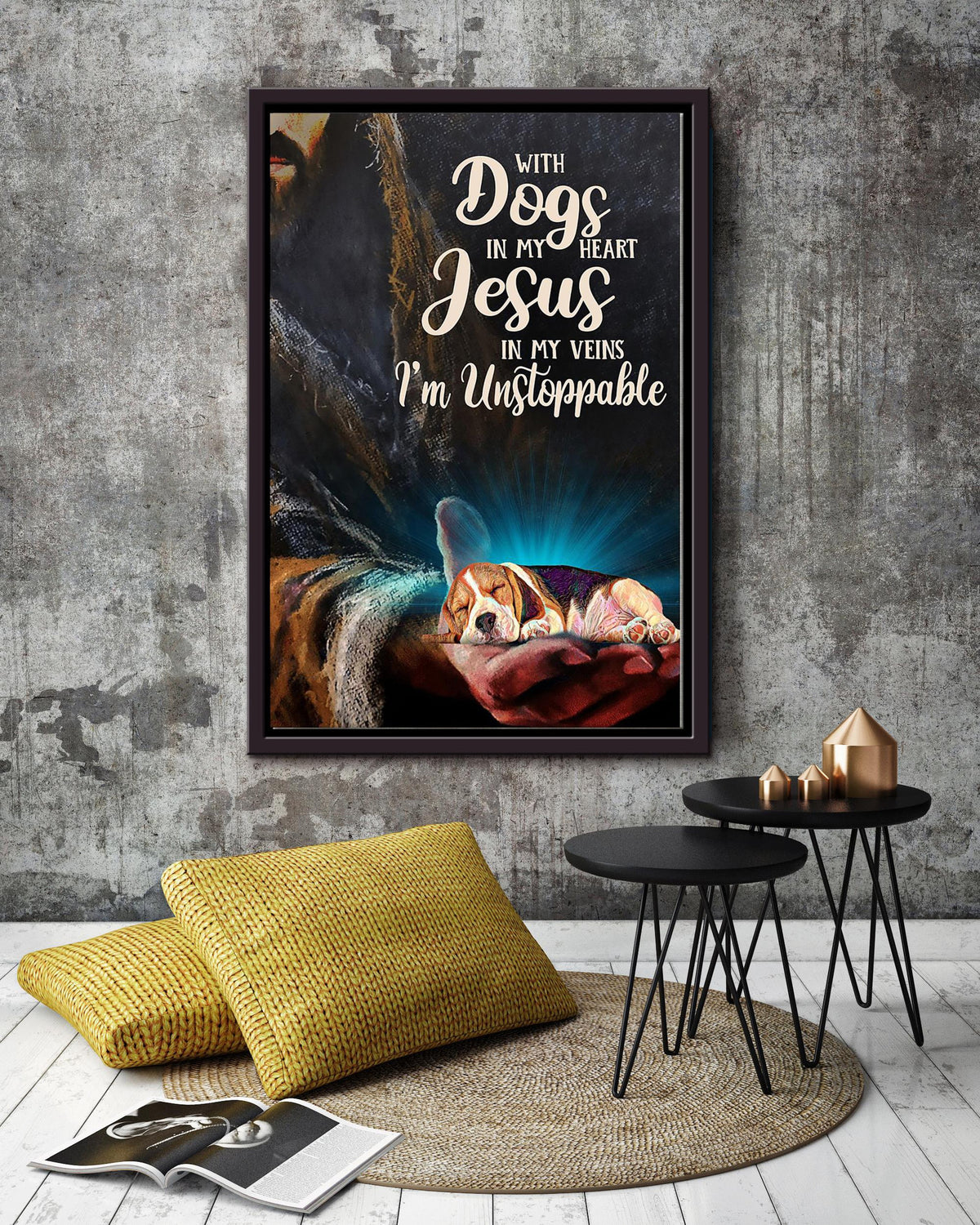 With Dogs In My Heart Jesus In My Veins God Wall Art For Christian Home Decor Framed Matte Canvas Framed Prints, Canvas