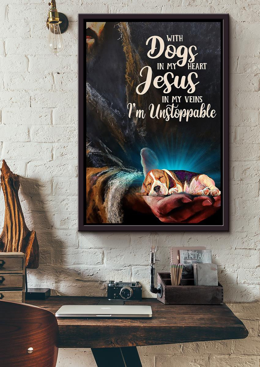 With Dogs In My Heart Jesus In My Veins God Wall Art For Christian Home Decor Framed Matte Canvas Framed Prints, Canvas