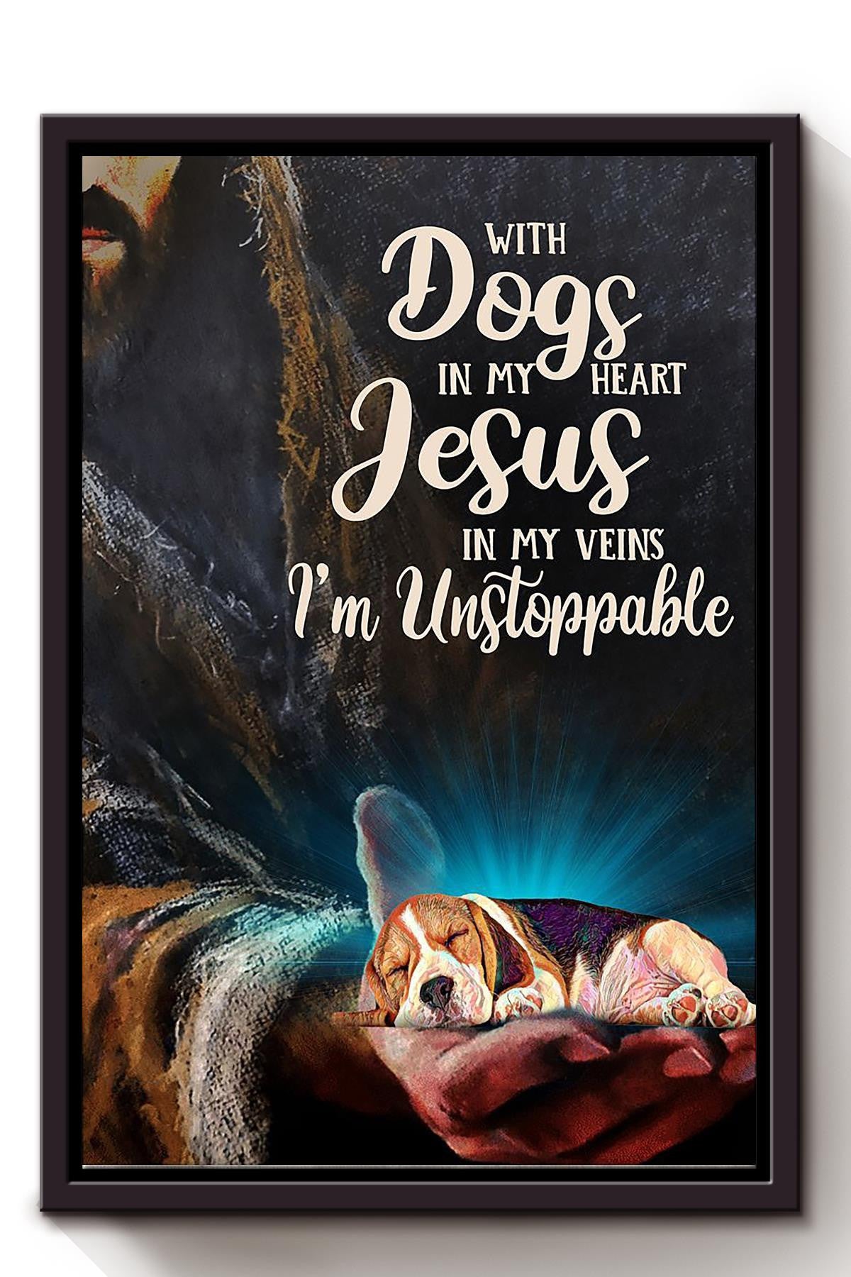 With Dogs In My Heart Jesus In My Veins God Wall Art For Christian Home Decor Framed Matte Canvas Framed Prints, Canvas