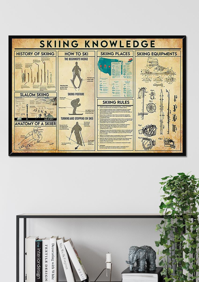 Skiing Basic Information Knowledge Wall Art Gift For Sporter Skiier Framed Prints, Canvas