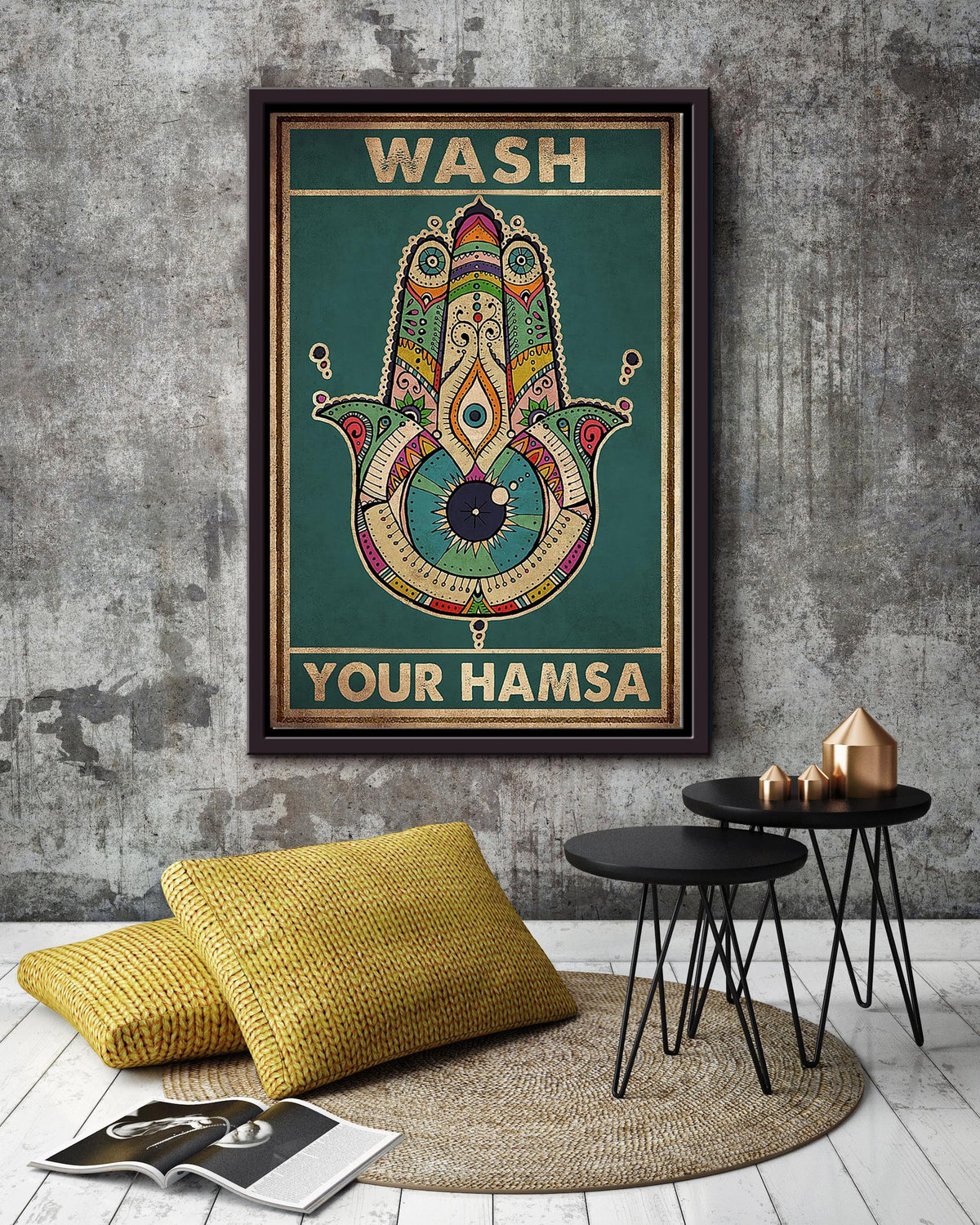 Wash Your Hamsa Namaste Chakra Wall Art For Yoga Studio Decor Framed Canvas Framed Prints, Canvas