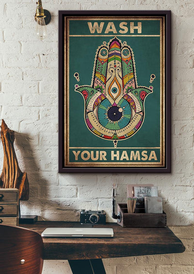 Wash Your Hamsa Namaste Chakra Wall Art For Yoga Studio Decor Framed Canvas Framed Prints, Canvas