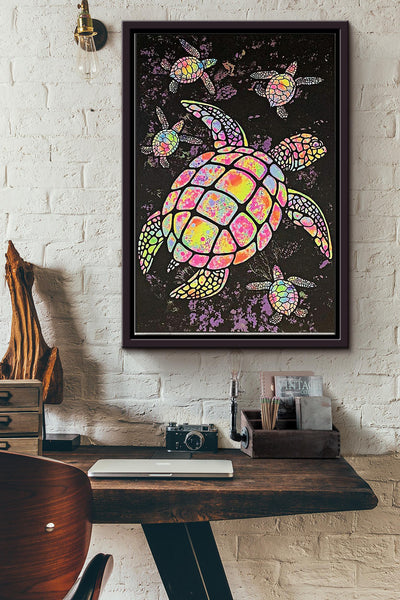 Turtle Colorful Paiting Art Poster Framed Matte Canvas