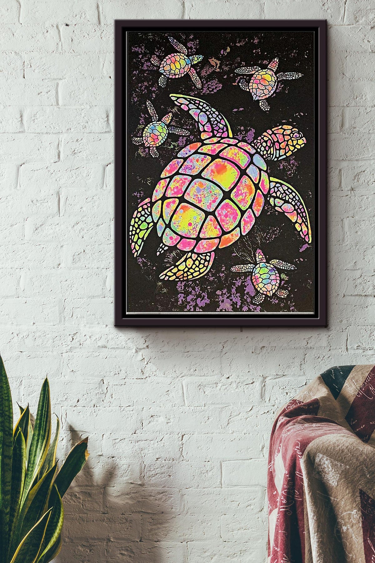 Turtle Colorful Paiting Art Poster Framed Matte Canvas