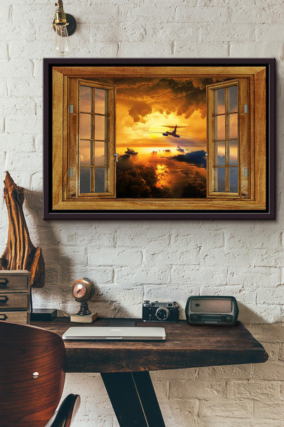 Window View Airplane Poster n Framed Matte Canvas