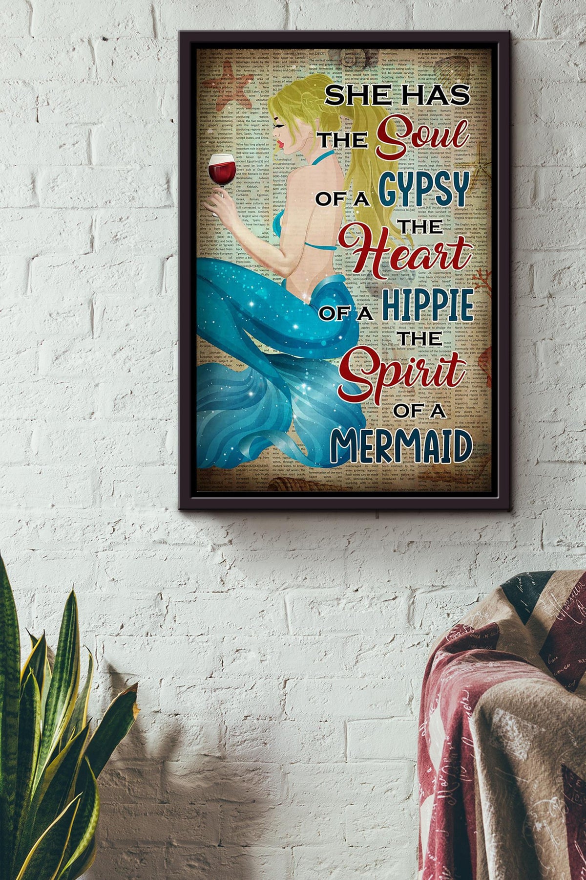 She Has The Soul Of A Gypsy The Heart Of A Hippie The Spirit Of A Mermaid Poster For Mermaid Fan Kids Room Decor Framed Canvas