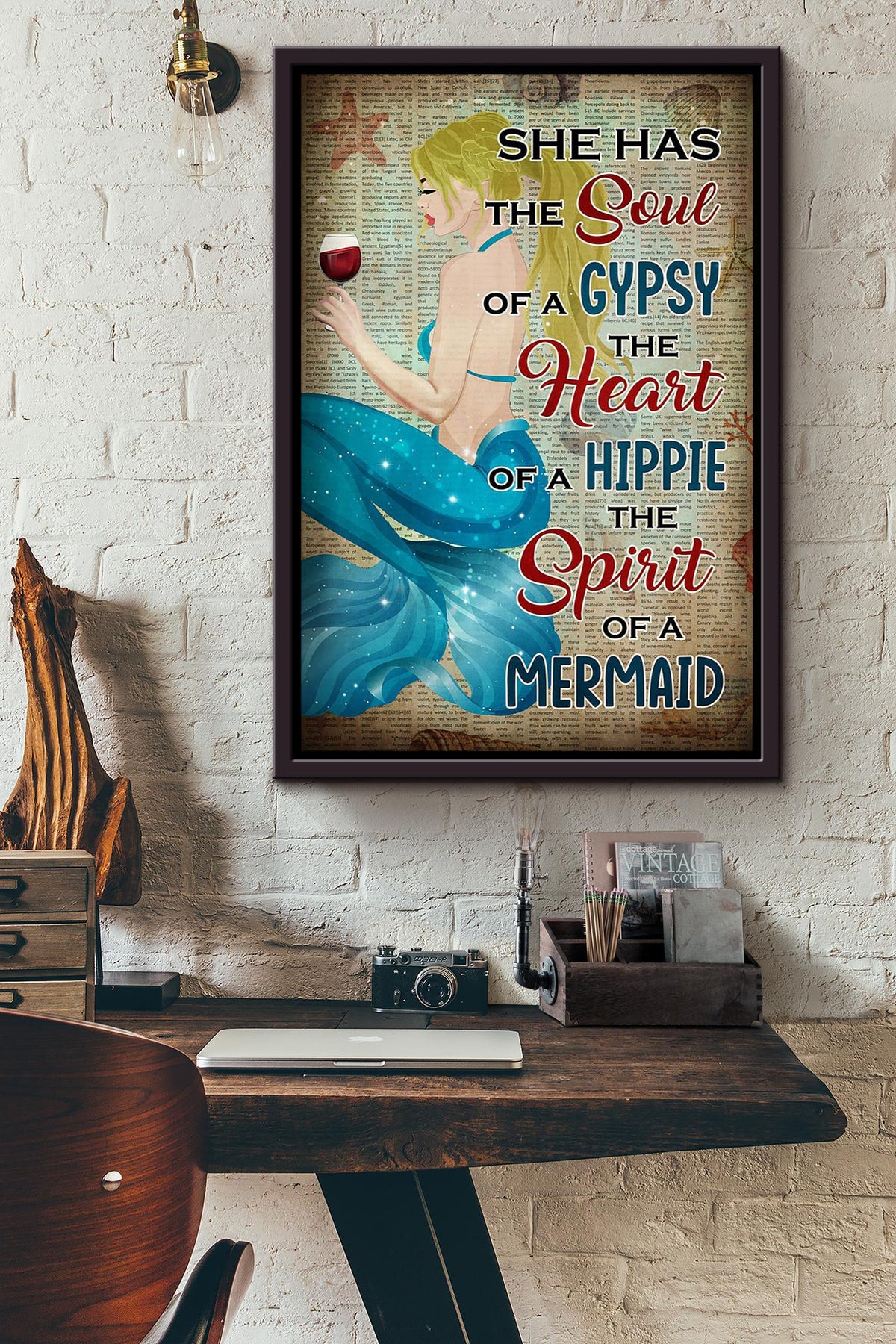 She Has The Soul Of A Gypsy The Heart Of A Hippie The Spirit Of A Mermaid Poster For Mermaid Fan Kids Room Decor Framed Canvas