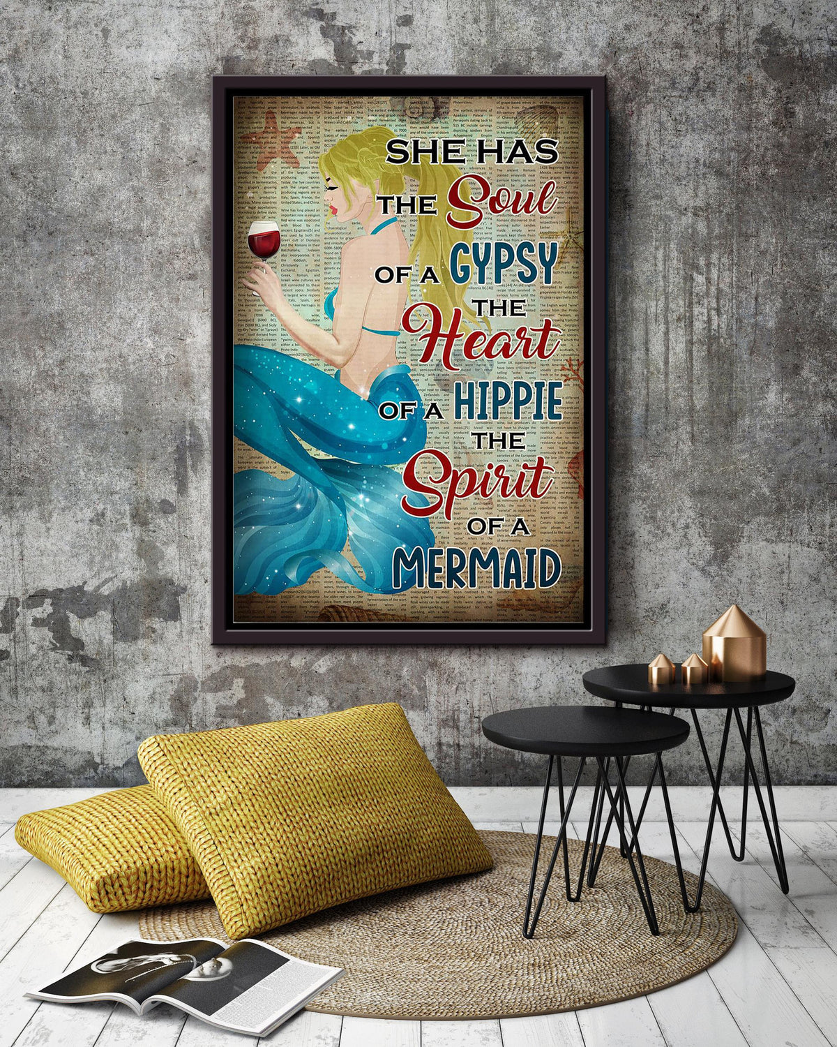 She Has The Soul Of A Gypsy The Heart Of A Hippie The Spirit Of A Mermaid Poster For Mermaid Fan Kids Room Decor Framed Canvas