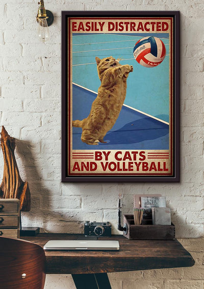 Volleyball Easily Distracted By Cats And Volleyball Wall Art For Volleyball Lover Framed Canvas Framed Prints, Canvas