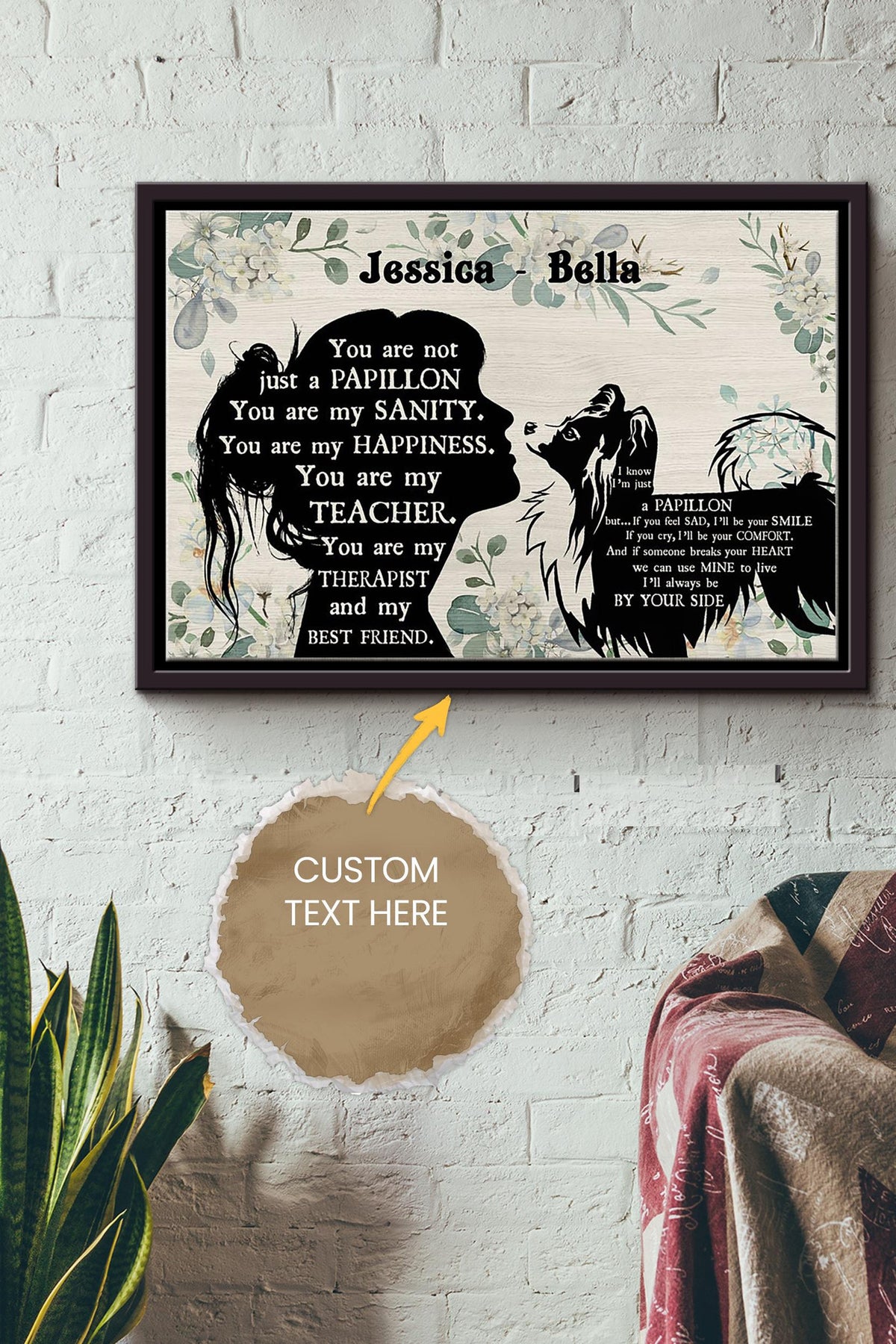 Papillon Girl Therapist Best Friend Personalized Poster - Animal Wall Art - Gift For Dog Lover Dog Foster Puppy Fan Framed Matte Canvas Framed Prints, Canvas