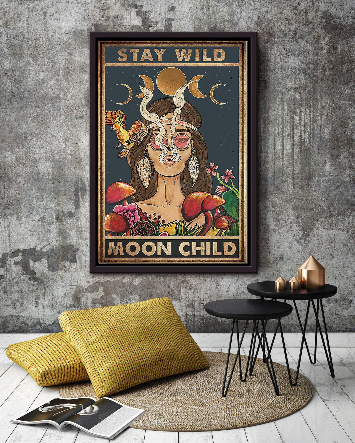 Stay Wild Moon Child Keep Calming Quote Wall Art Gift For Yoga Hippie Girl Meditation Lover 07 Framed Canvas Framed Prints, Canvas
