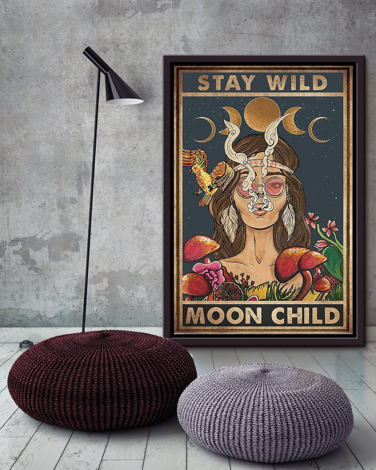 Stay Wild Moon Child Keep Calming Quote Wall Art Gift For Yoga Hippie Girl Meditation Lover 07 Framed Canvas Framed Prints, Canvas