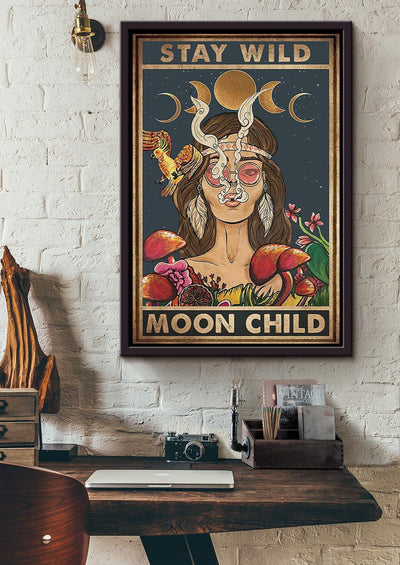 Stay Wild Moon Child Keep Calming Quote Wall Art Gift For Yoga Hippie Girl Meditation Lover 07 Framed Canvas Framed Prints, Canvas