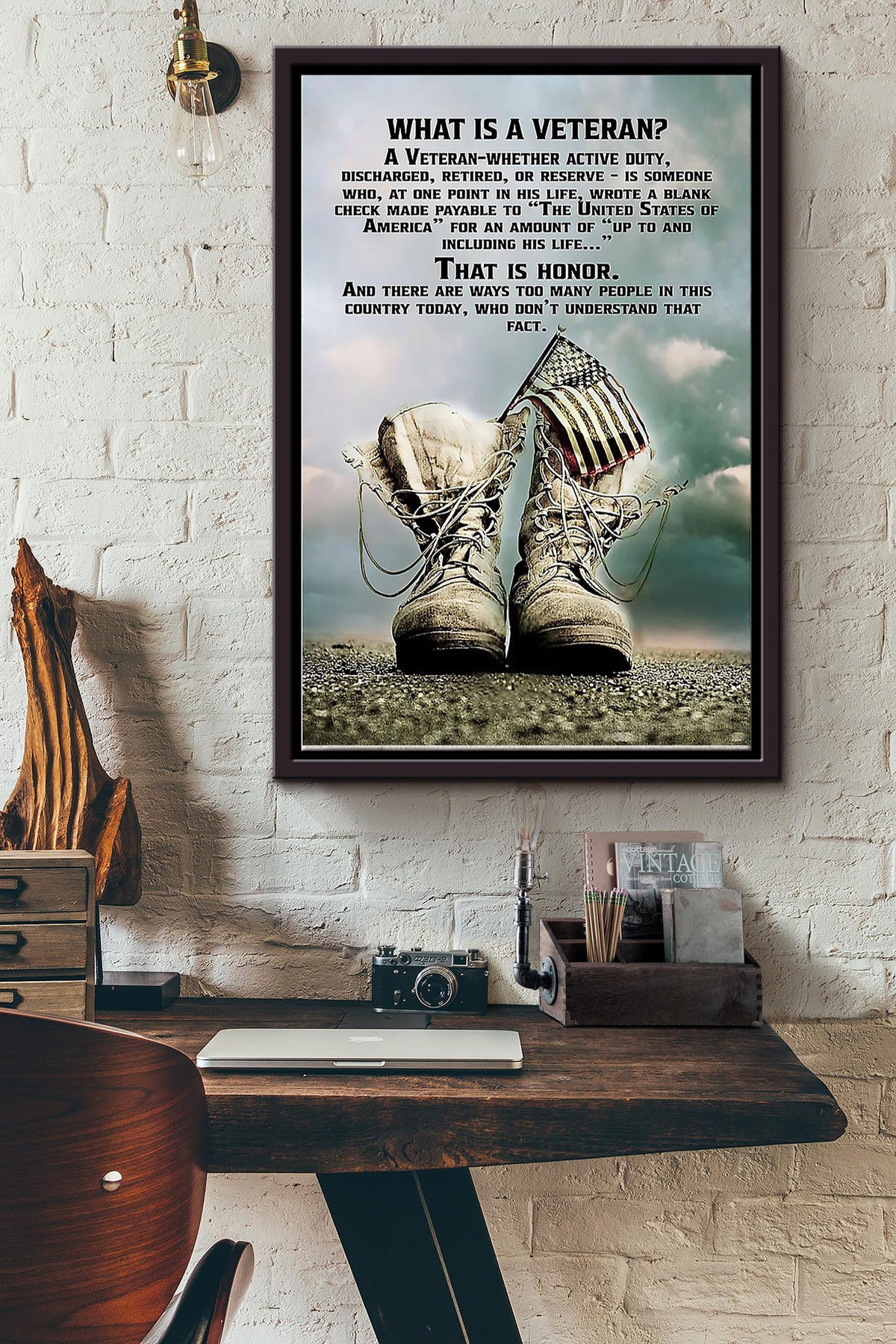 What Is A Veteran That Is Honor American Veteran Poster Framed Matte Canvas