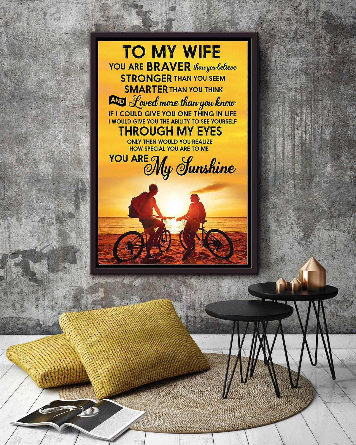 You Are My Sunshine Message To Wife Wall Art Gift For Wife Valentine Day Framed Matte Canvas Framed Prints, Canvas