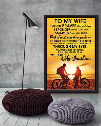 You Are My Sunshine Message To Wife Wall Art Gift For Wife Valentine Day Framed Matte Canvas Framed Prints, Canvas