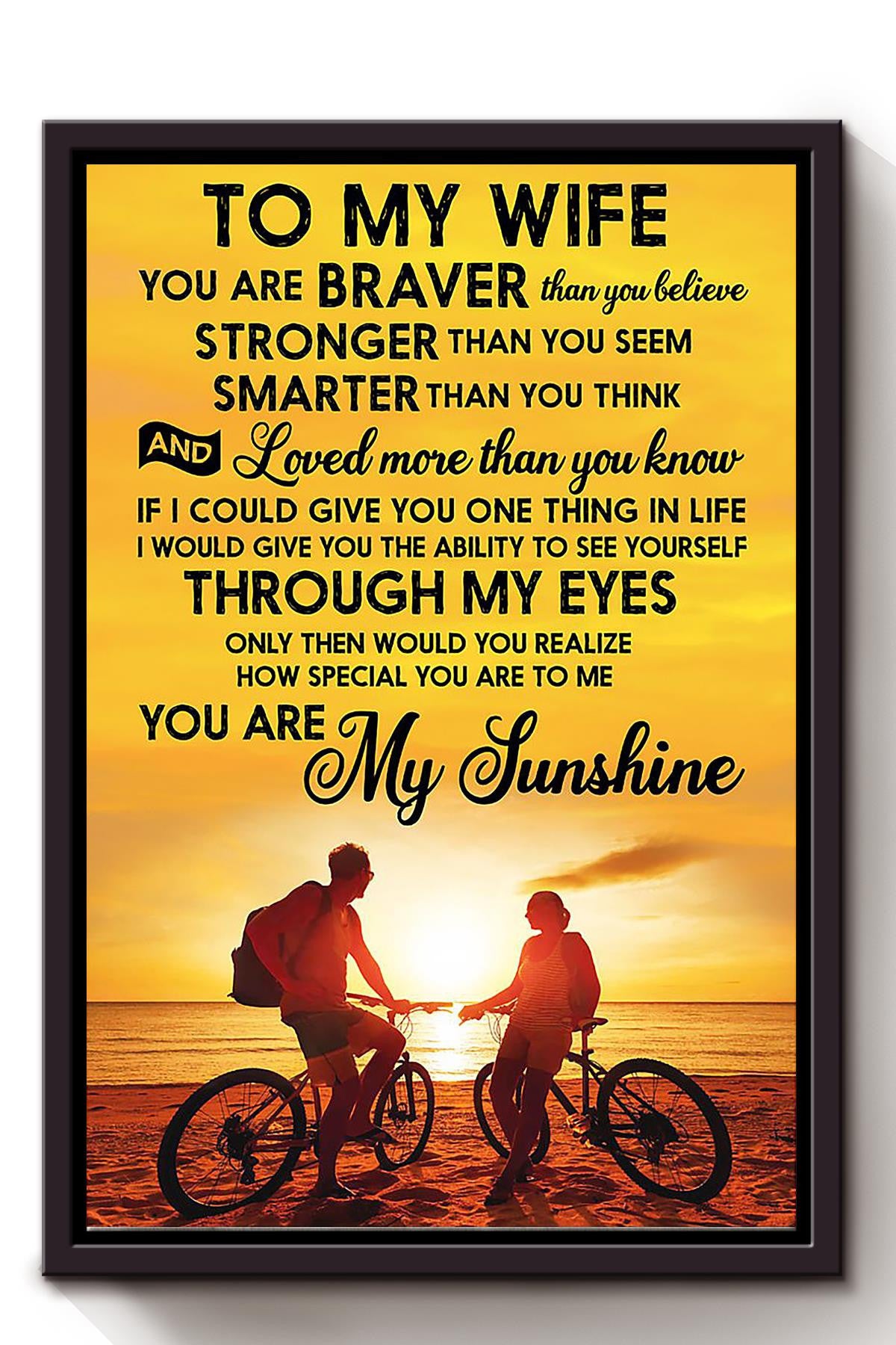 You Are My Sunshine Message To Wife Wall Art Gift For Wife Valentine Day Framed Matte Canvas Framed Prints, Canvas