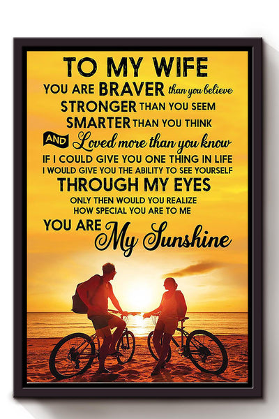 You Are My Sunshine Message To Wife Wall Art Gift For Wife Valentine Day Framed Matte Canvas Framed Prints, Canvas