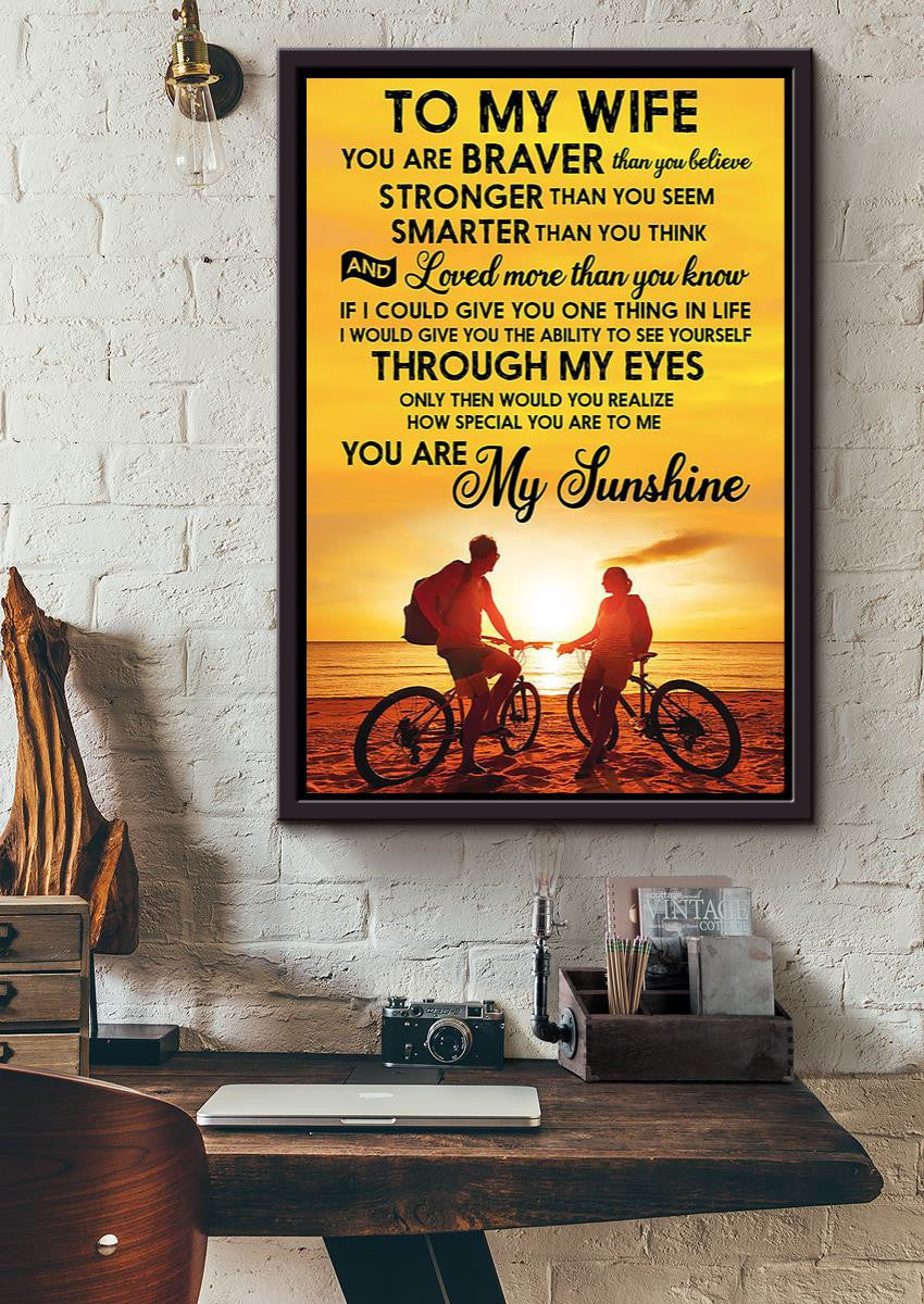 You Are My Sunshine Message To Wife Wall Art Gift For Wife Valentine Day Framed Matte Canvas Framed Prints, Canvas