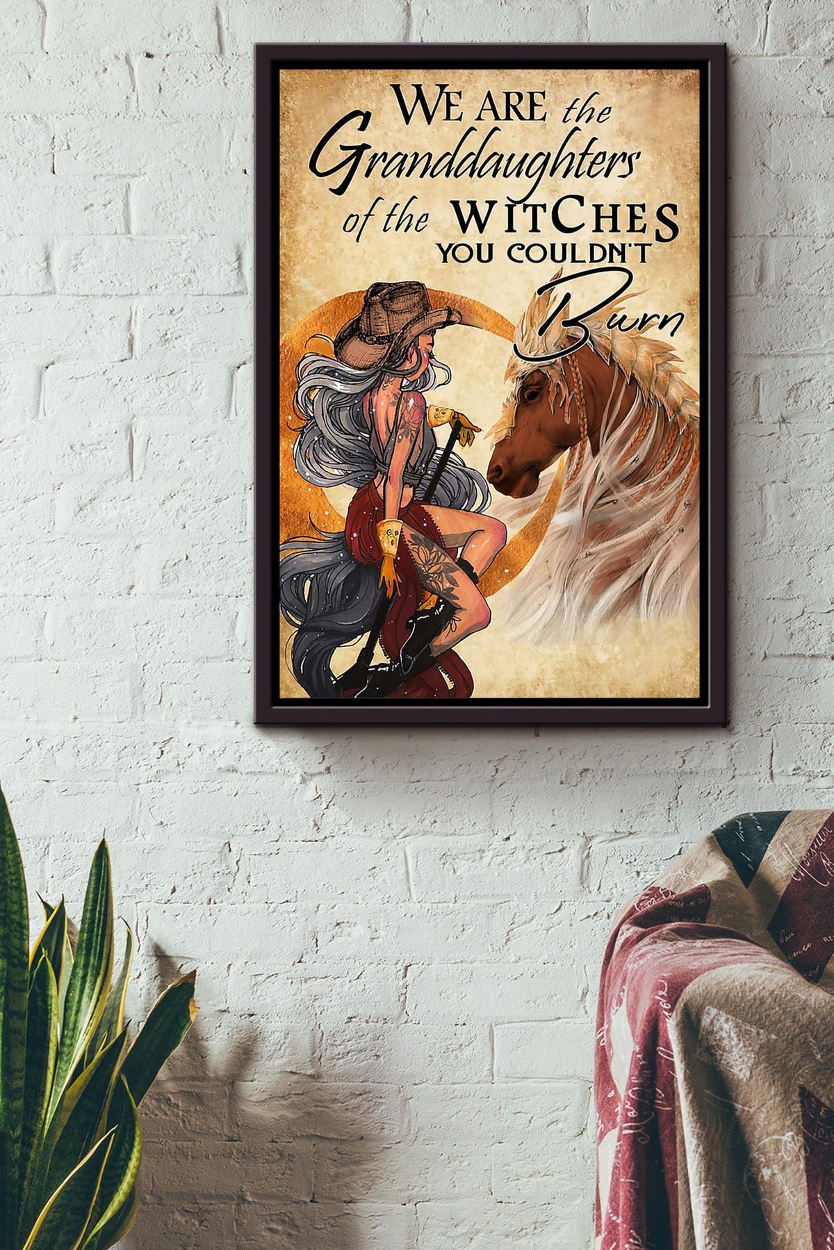 Witch Cowgirl Halloween Wall Decor Gift For Pumpkin Carving Ideas Halloween Decorations Framed Canvas