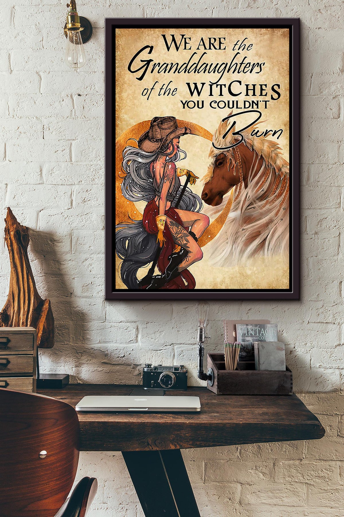 Witch Cowgirl Halloween Wall Decor Gift For Pumpkin Carving Ideas Halloween Decorations Framed Canvas