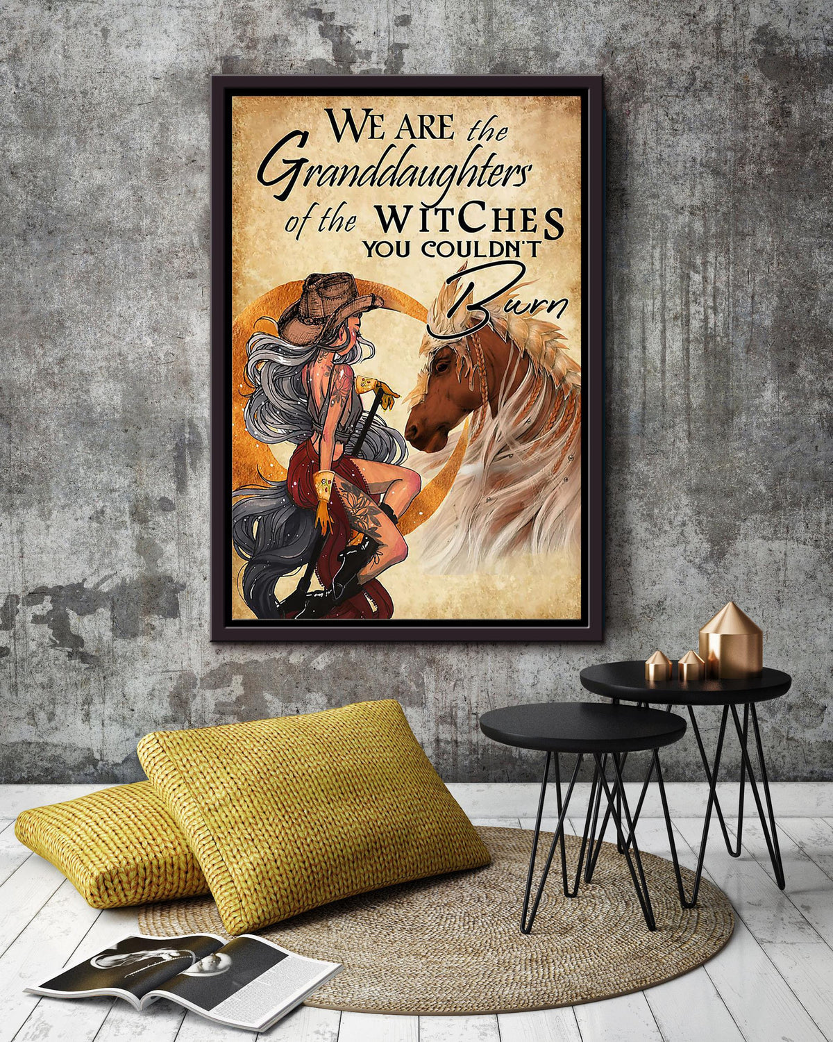 Witch Cowgirl Halloween Wall Decor Gift For Pumpkin Carving Ideas Halloween Decorations Framed Canvas