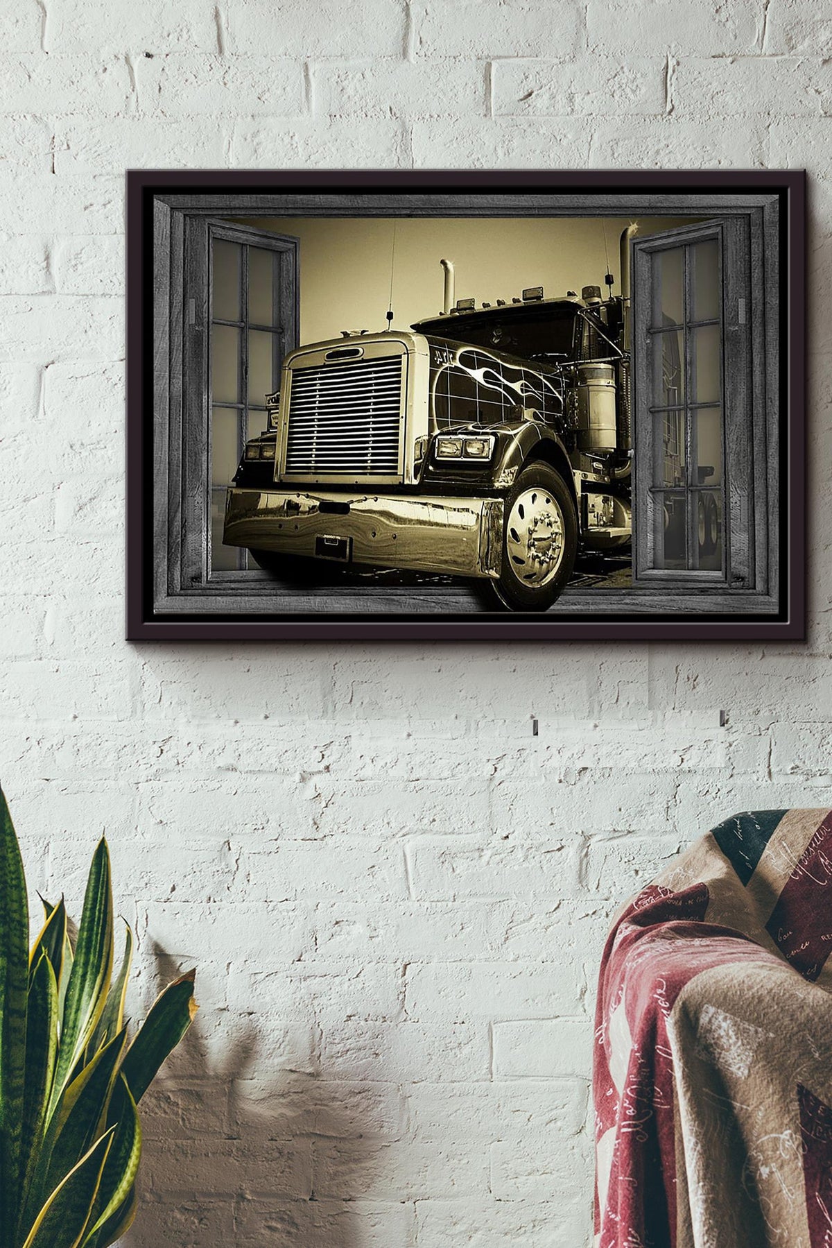 Window View Truck Poster n Framed Matte Canvas