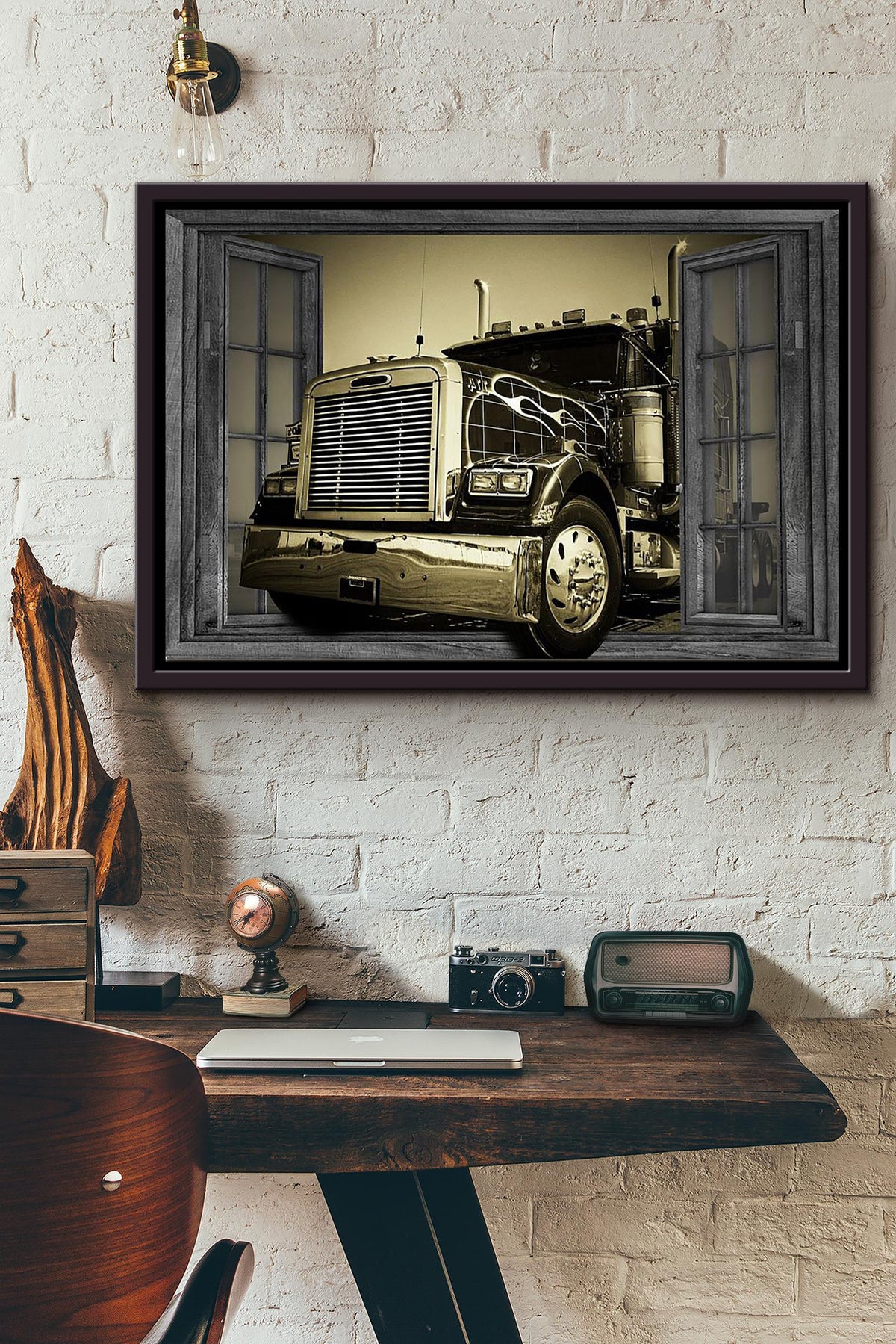 Window View Truck Poster n Framed Matte Canvas