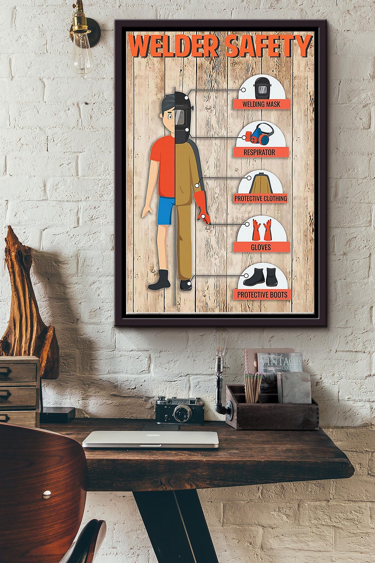 Welder Safety Poster Framed Matte Canvas