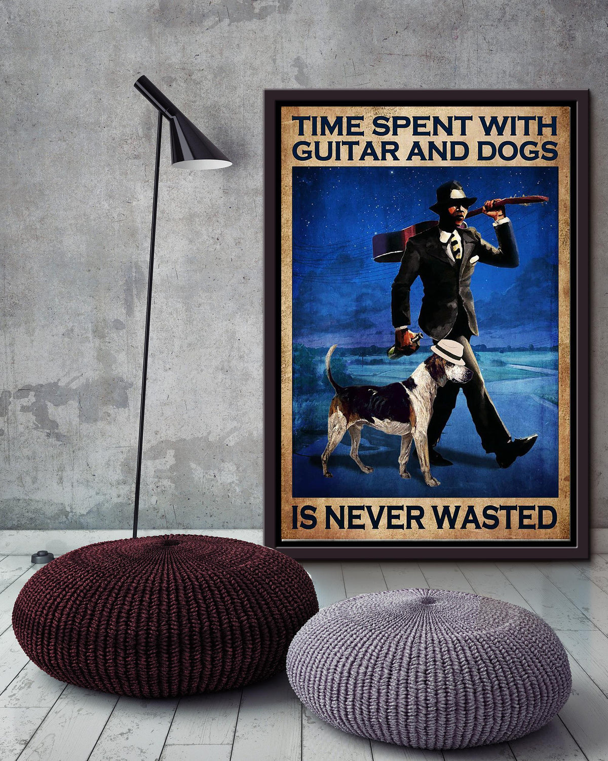 Time Spent With Guiter And Dogs Is Never Wasted Dog Wall Art For Home Decor Framed Matte Canvas Framed Prints, Canvas
