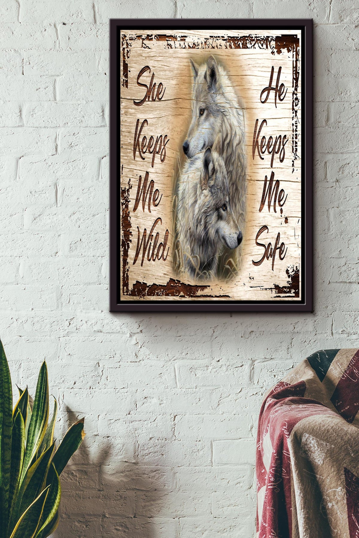 Wolf Couple Love Quote Gift For Husband And Wife In Valentine Wedding Anniversary Framed Canvas