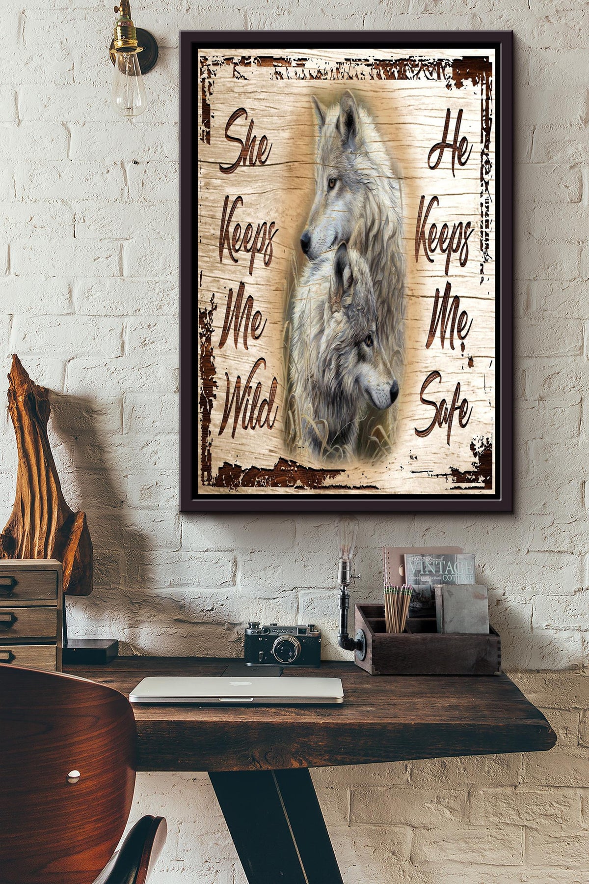 Wolf Couple Love Quote Gift For Husband And Wife In Valentine Wedding Anniversary Framed Canvas