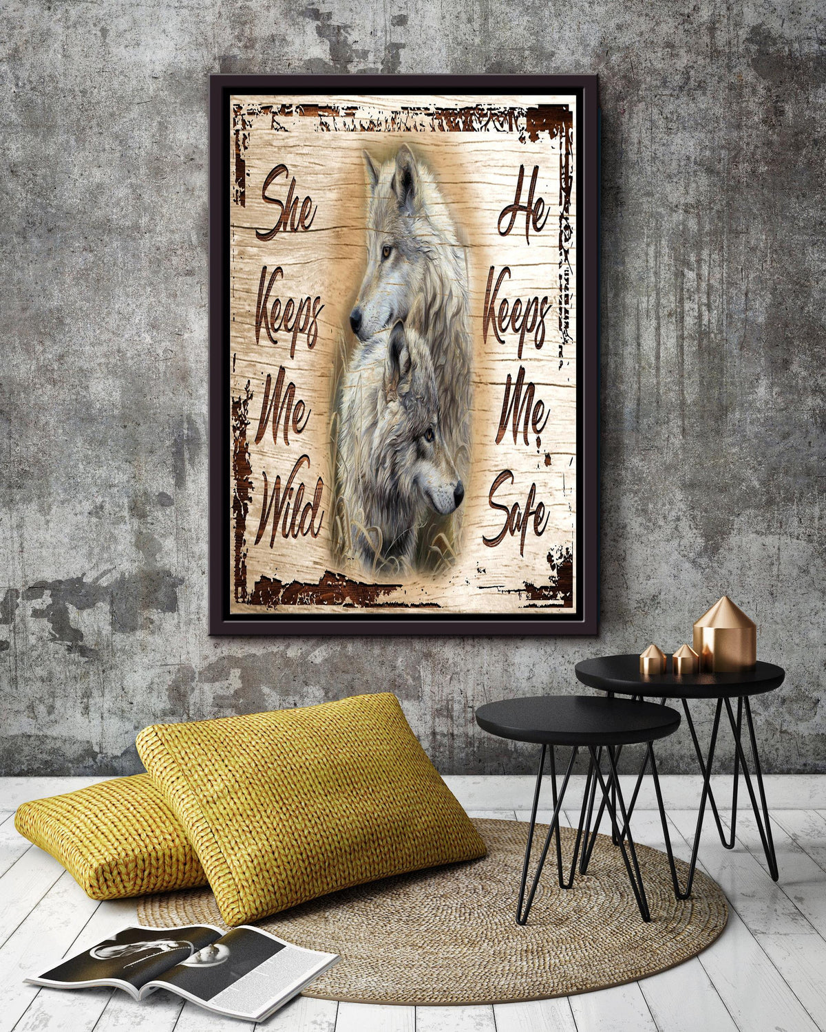 Wolf Couple Love Quote Gift For Husband And Wife In Valentine Wedding Anniversary Framed Canvas