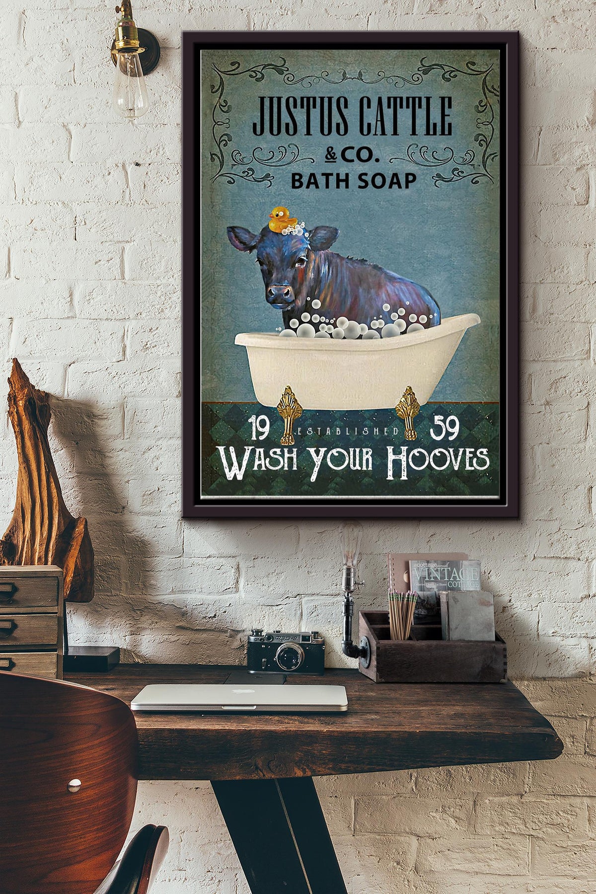 Vintage Bath Soap Angus Cattle Print Canvas Wall Art Poster Anniversary Birthday Christmas Housewarming Gift Home Framed Matte Canvas Framed Prints, Canvas