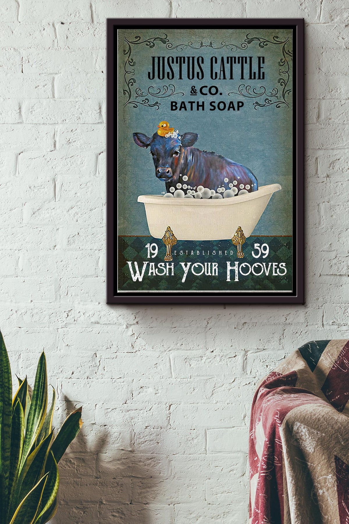 Vintage Bath Soap Angus Cattle Print Canvas Wall Art Poster Anniversary Birthday Christmas Housewarming Gift Home Framed Matte Canvas Framed Prints, Canvas