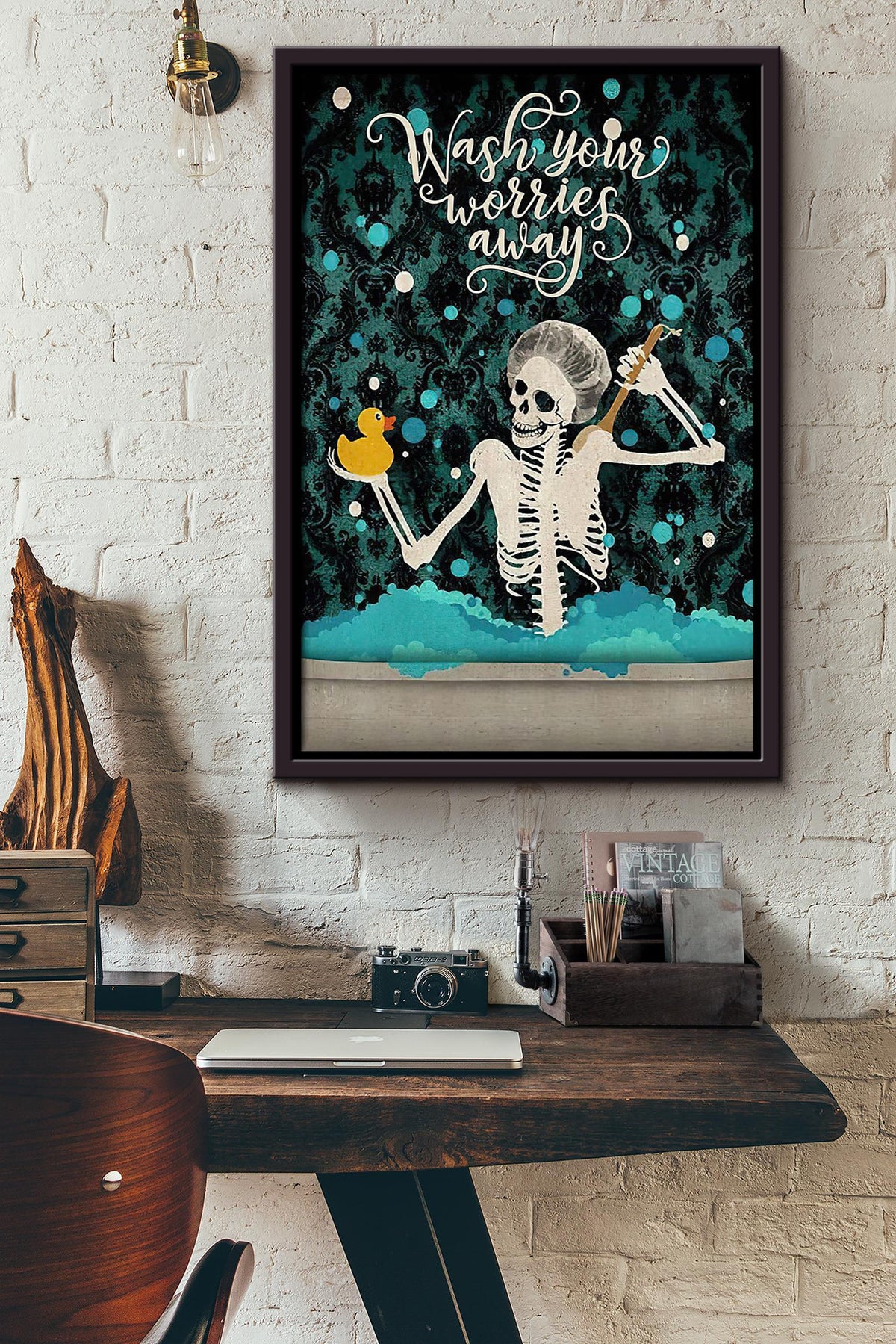 Wash Your Worries Away Poster Bathroom Decor Art For Halloween Framed Canvas